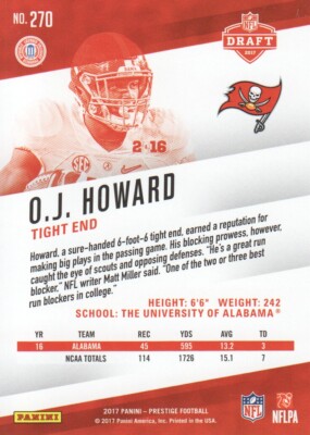 2017 Prestige Football Xtra Points Green #270 O.J. Howard