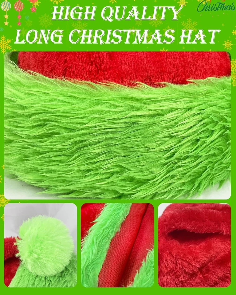 QLINLEAF Sombrero de Navidad y Monstruo Verde Guantes de Mano Peluda Adulto para Halloween R Foto 3 de 4