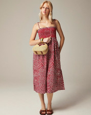 J.Crew Paloma Dress XXS Strawberry Swirl Cotton Poplin Midi Tie Strap Pockets