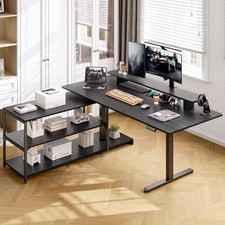 L Shaped Standing Desk with File Cabinet, 63x24'' Electric Stand