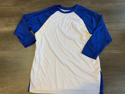 Champro White And Blue 3/4 Sleeve Baseball Shirt Men's Large 