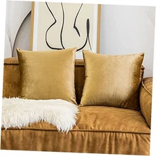  Velvet Euro Shams Large Throw Pillows for Bed 26" x 26" (Pack of 2) Gold