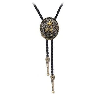 BRBAM Retro 3D Animal Pendant Bolo Tie Western Cowboy Leather Wolf 2 - Gold