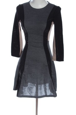 WAREHOUSE Langarmkleid Damen Kleid Gr. DE 32 hellgrau-schwarz-wollweiß