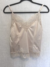 Vintage Champagne Lace Nylon Slip Top Camisole Women M Slinky Romantic Coquette