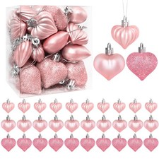 30PCS Pink Heart Ornaments for Valentines Day and Christmas Decor