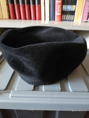 BORSALINO Antica Casa Béret Haut Vintage en Feutre Noir 1940s - Photo 1/4