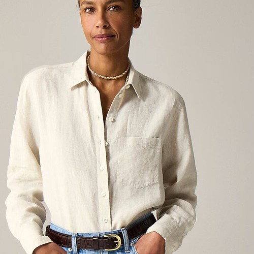 J Crew beige Tall Garçon klassisches Hemd aus irischem Leinen Baird McNutt Damengröße 8