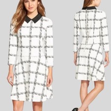 Eliza J Women's Plaid Fit and Flare Dress Size 8 Black White Long Sleeve