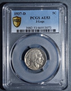 1937 D 5C BUFFALO NICKEL 3 Legged Variety KM# 134 PCGS AU 53 A7853