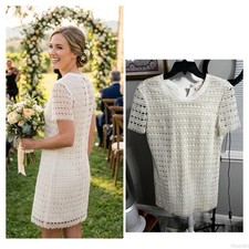 Tory Burch Dress Crochet Lace Lined Pencil Ivory Off White Medium