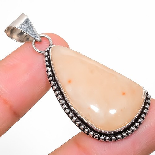 Pendentif Quartz Solaire Blanc – Pierre Précieuse Cabochon 80 Cts, Argenté – Fait Main Vintage