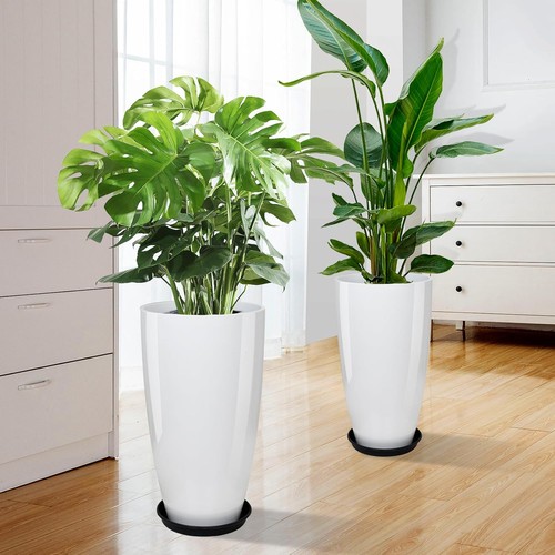 Set of 2 21 inch Tall Planter Resin Large Round Flower Pots for Indoor Outdoor - Picture 5 of 11
