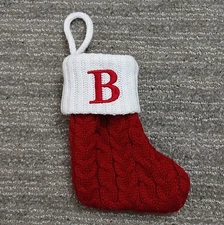 St. Nicholas Square Cable Knit Mini Christmas Stocking Red Letter 8H x 4W x 1D