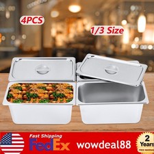 4 Pack 6" Deep 1/3 Size Stainless Steel Steam Table Pans w/ Lids Hotel Food Prep