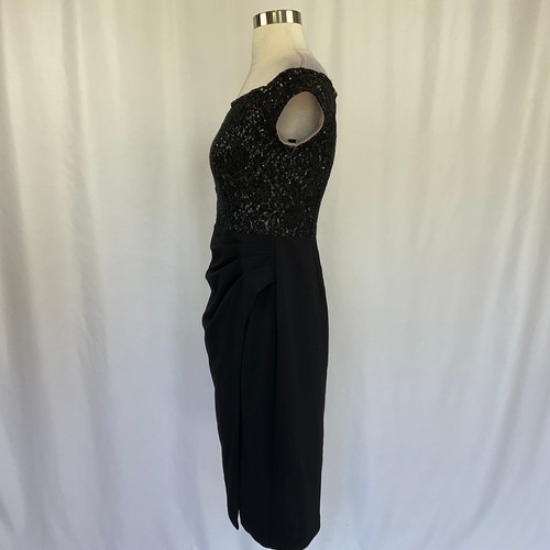 Alex Evenings Women's Cocktail Dress Size 8 Black Sequined Lace Off the Shoulder - Picture 5 of 11