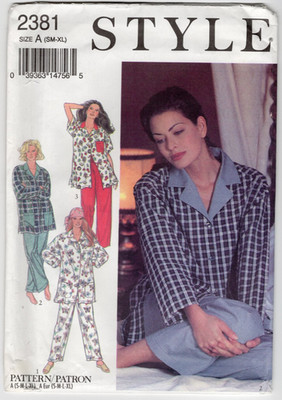 1993 Style Sewing Pattern #2381 Misses 2 Piece Pajamas Size SM-XL Uncut Vintage