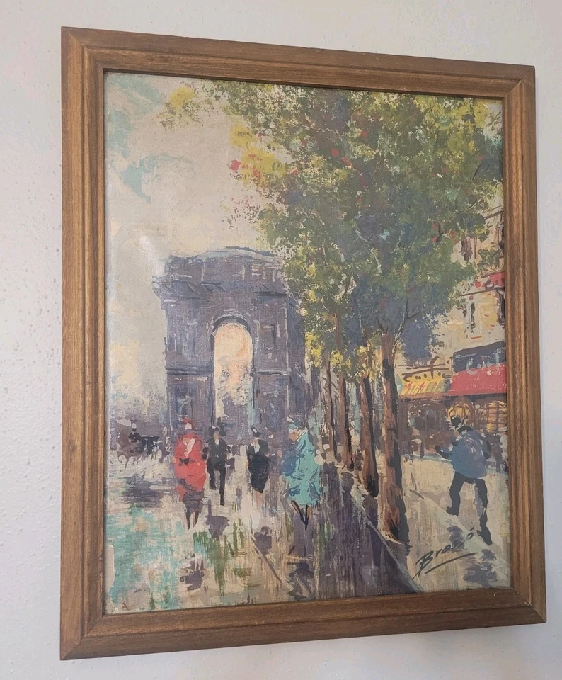 Pintura al óleo sobre lienzo vintage firmada Brasso calle París 18x22 impresionista  Foto 2 de 4