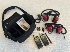 2 Uniden Sportcat 180 Scanners W/ 2 R.E. Racing Electronics Headsets Splitters