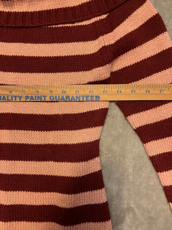 Suéter tejido brillante a rayas rosa rojo Bongo vintage Y2K años 2000 M cuello fuera del hombro Foto 3 de 4
