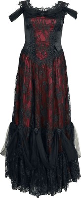 Sinister Gothic Langes Kleid Damen Gothic Dress schwarz/rot Gothic