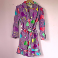 Kumar Kids Girls Purple Hooded Fleece Heart Print Belted Robe 10-12 Years