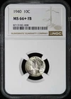 1940 Mercury Dime 10C NGC MS66+FB