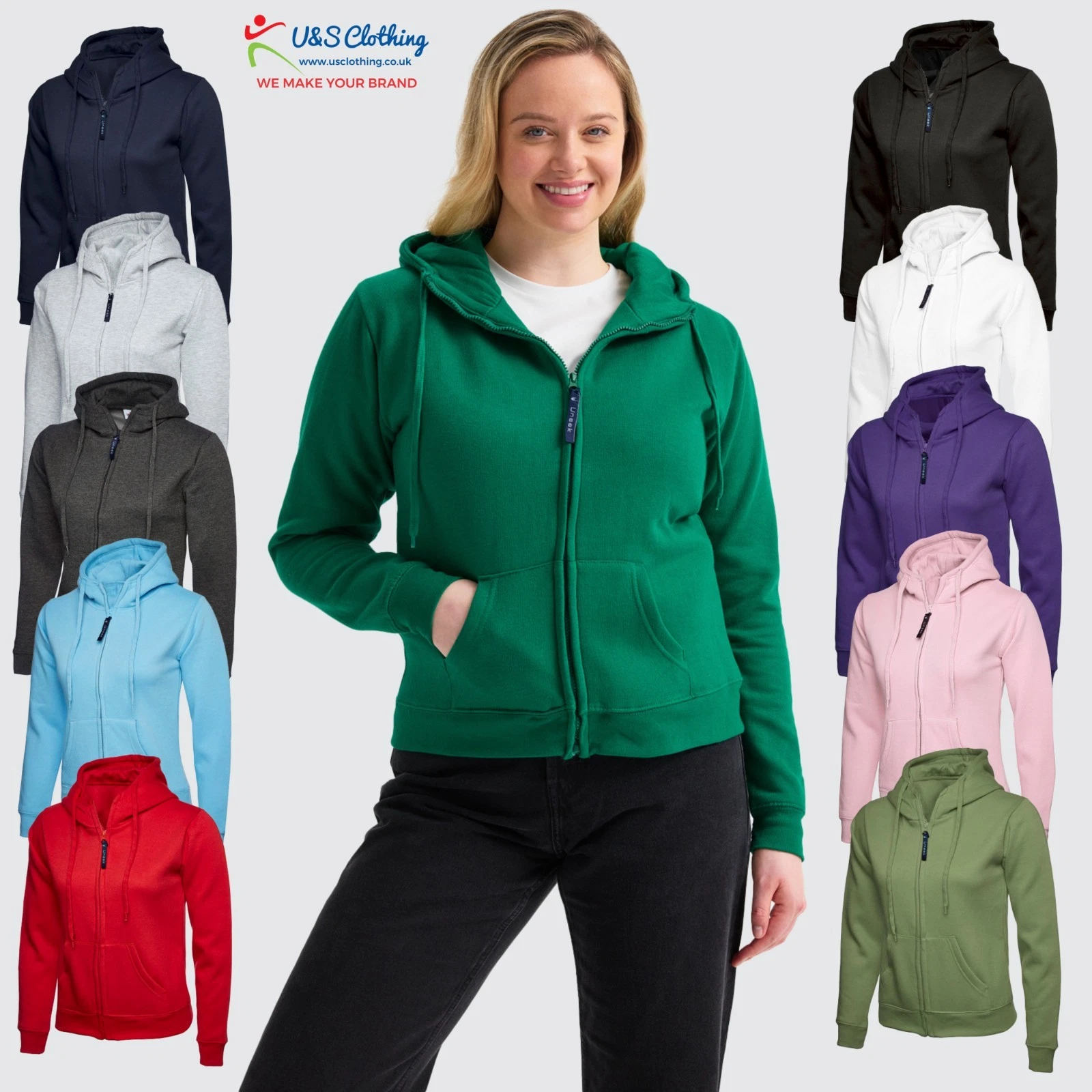Uneek Ladies Classic Full Zip Hooded Sweatshirt Casual Womens Pullover Hoody TOP
Opens in a new wind