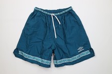 Vintage 90s Umbro Mens Large Taped Logo Running Jogging Soccer Shorts Nylon Teal