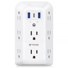 TROND Surge Protector 8 Outlet Extender - Multi Plug Wall 8A2U1C 17W , White