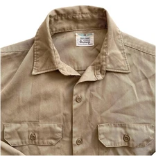 Vintage 60s Big Mac Work Shirt Khaki Large Distressed Penneys Tan Long Sleeve