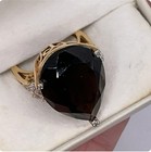 Vintage 10K Yellow Gold Large Pear Black Gemstone Cocktail Ring Diamond Accents  — photo 3