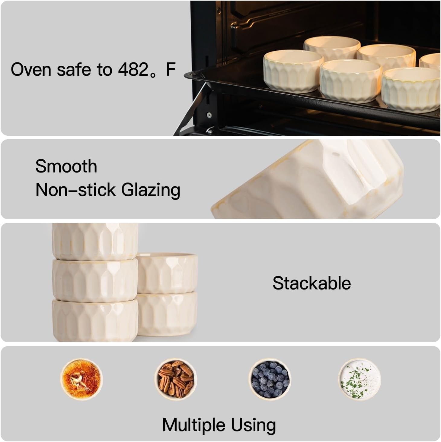 Ramekin Dish Set of 6, 4 OZ Ramekin for Creme Brulee, Lava Cake, Pudding, Souffl