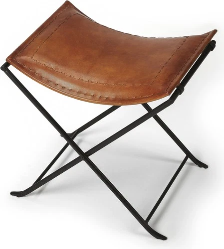 Melton Stool in Brown Leather and Iron by Butler - Picture 1 of 9
