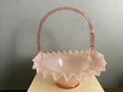1940s Vtg. Fenton Glass pink rose overlay bridal basket No Cracks or Chips