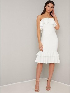 white bodycon ruffle dress