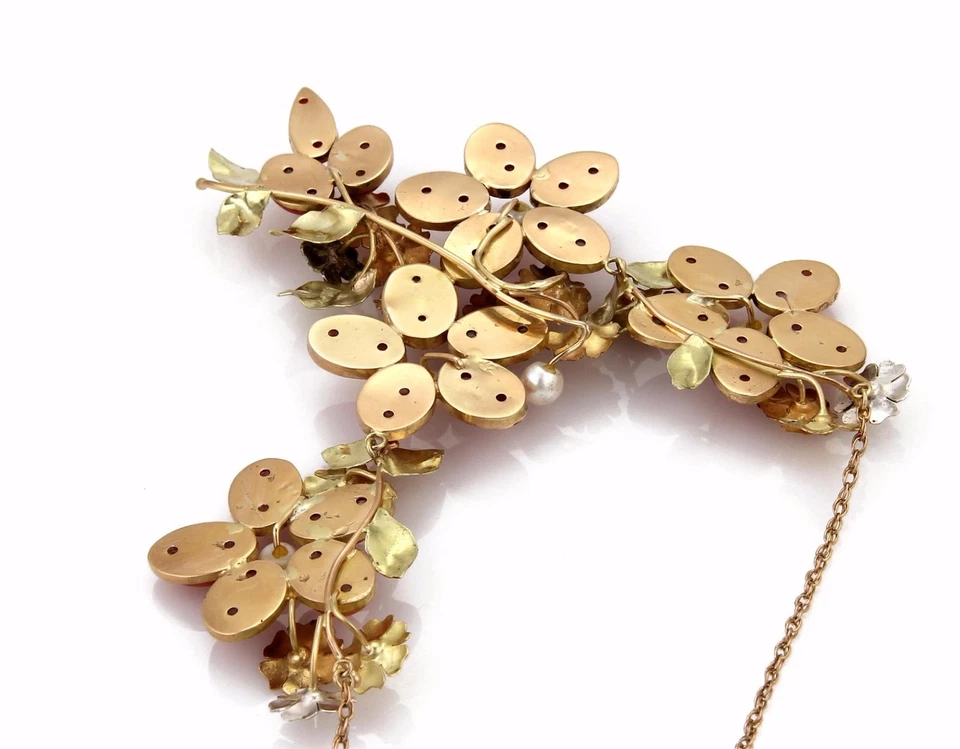 Collar floral grande Art Nuovo coral 18k Foto 4 de 4