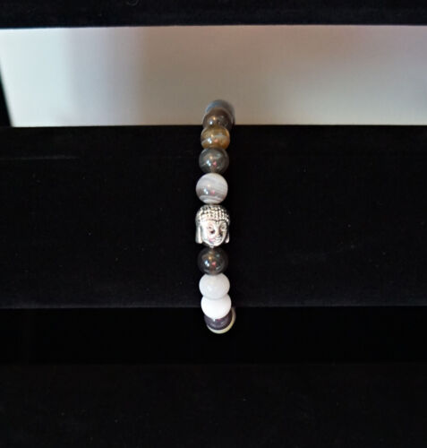 Handmade Botswana Agate Beaded Buddha Bracelet Reiki Charged Crystal Healing - Picture 1 of 3