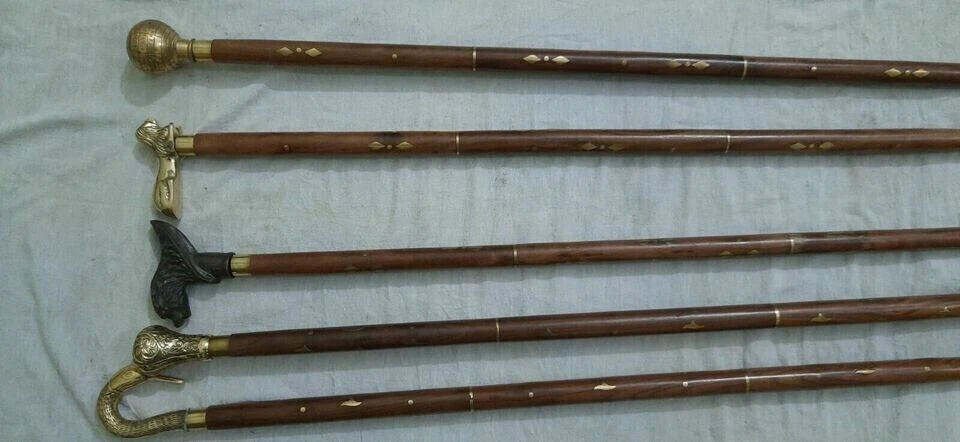 Bastón victoriano con diferentes asas bastón de madera lote de 5 unidades Foto 3 de 4