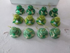 12 Assorted Green Glitter St. Patrick's Day Irish Hat Ornaments w/ Shamrock, New