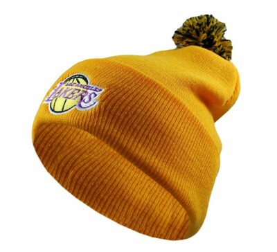New Los Angeles Lakers Knit Beanie Hat NBA cuffed Yellow OSFA Pom