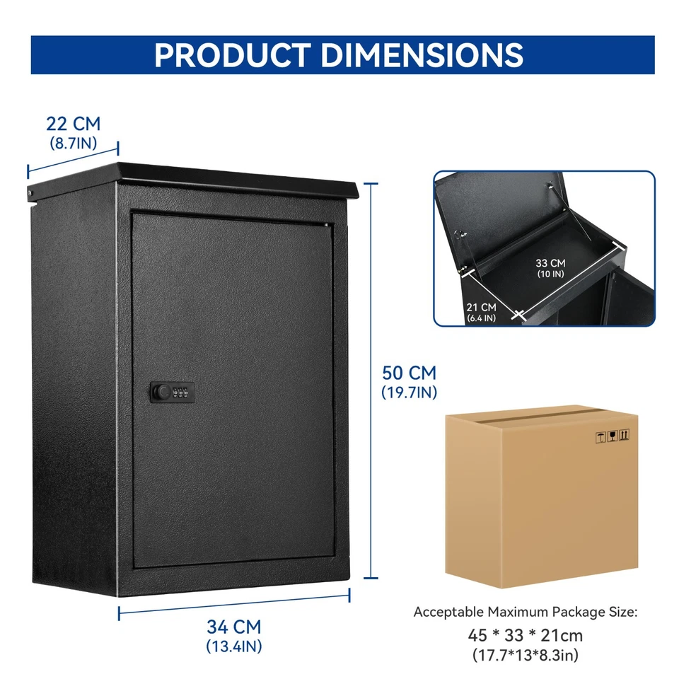 19.7x13.4x8.7'' Large Package Letter Delivery Boxes Coded Lock Office Wall Mount - Image 2 of 4