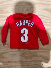 Philadelphia Phillies Bryce Harper #3 Red Long Sleeve Jersey Toddler T-Shirt