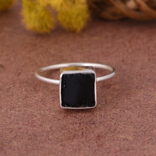 Raw Gemstone Black Obsidian Ring 925 Sterling Silver Engagement Gift Ring For He - Picture 7 of 7