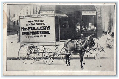 c1905 Mrs. Fuller's Home Made Bread Supply Horse Wagon Unposted Antique Postcard