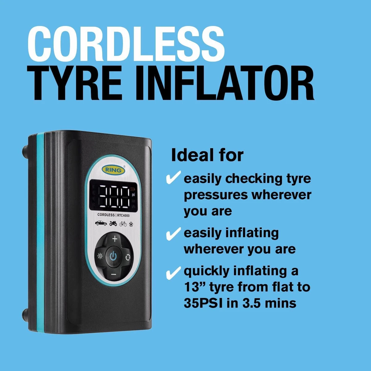 Ring Automotive - RTC4000 - Cordless Rechargeable Tyre Inflator