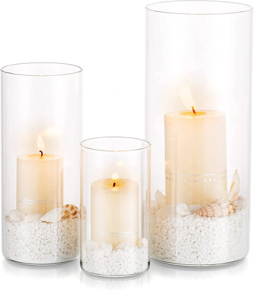 Set of 3 glass sale hurricane candle holders