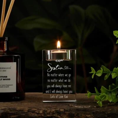 UKGIFTSTOREONLINE Personalised Sister Tea Light Candle Holder With Sentiment GTL-18