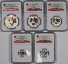 2016 5-Coin Gilt Historic Reign / Maple Leaf Reverse Proof Gilt / S$5 - NGC PF70