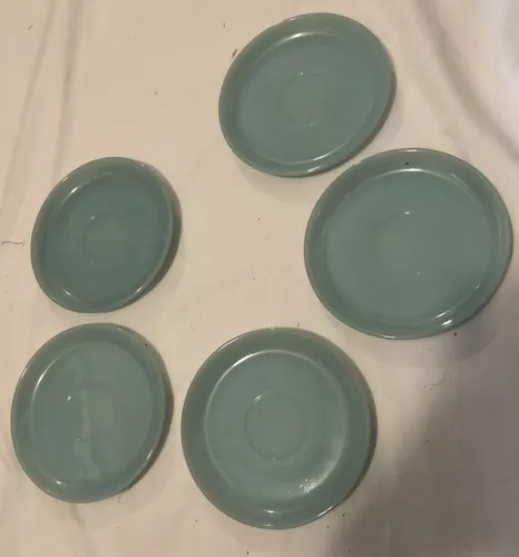 Fire King Vintage Delphite Blue Coffee Cup Saucers (5)